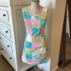 Vintage Lilly Pulitzer 2 Krista patchwork fish palm seashell print shift dress